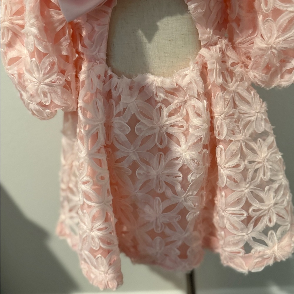Jessica Simpson Girls Pink Lace Dress w/ Bow & Matching Headband - Picture 6 of 6